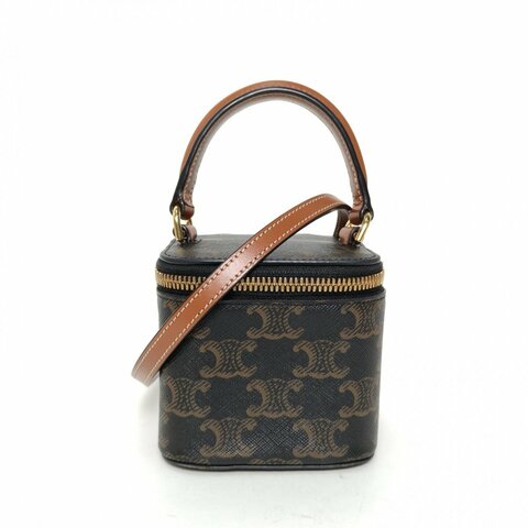 CELINE Triomphe凱旋門標誌印花化妝盒Mini老花PVC金扣肩背包