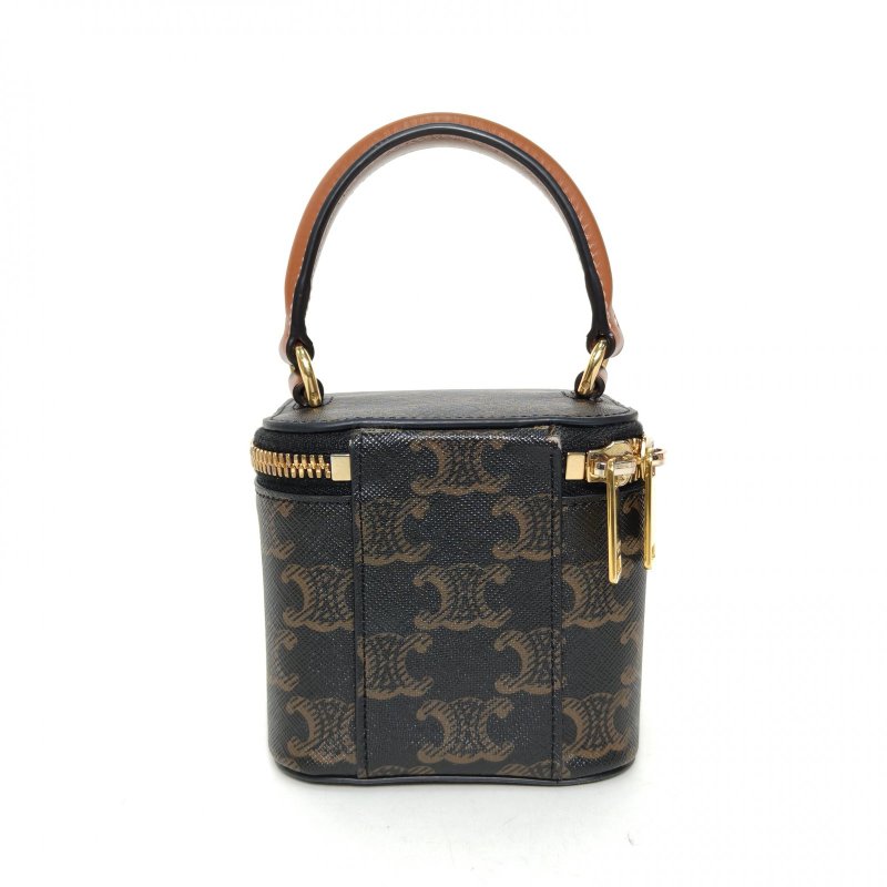 CELINE Triomphe凱旋門標誌印花化妝盒Mini老花PVC金扣肩背包-2