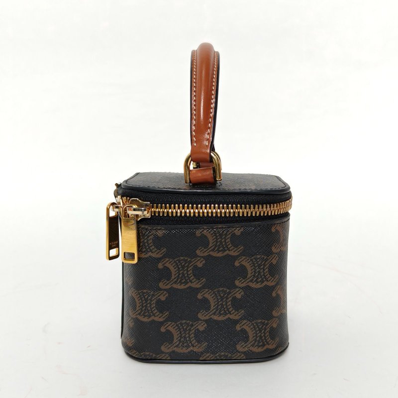 CELINE Triomphe凱旋門標誌印花化妝盒Mini老花PVC金扣肩背包-3