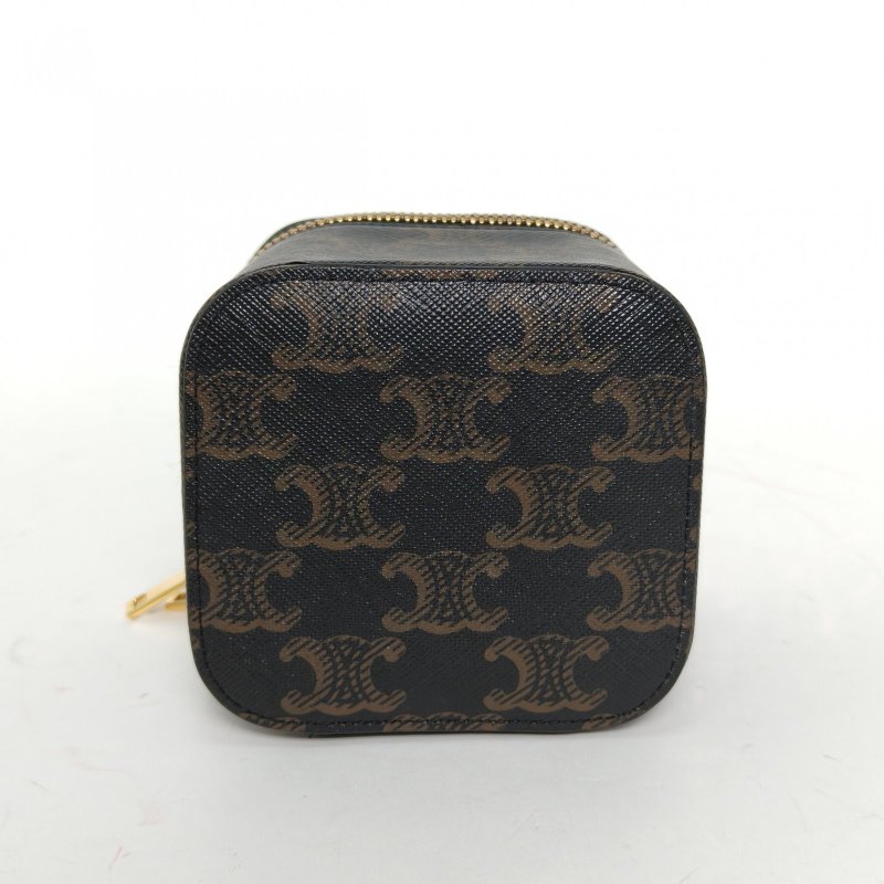 CELINE Triomphe凱旋門標誌印花化妝盒Mini老花PVC金扣肩背包-4