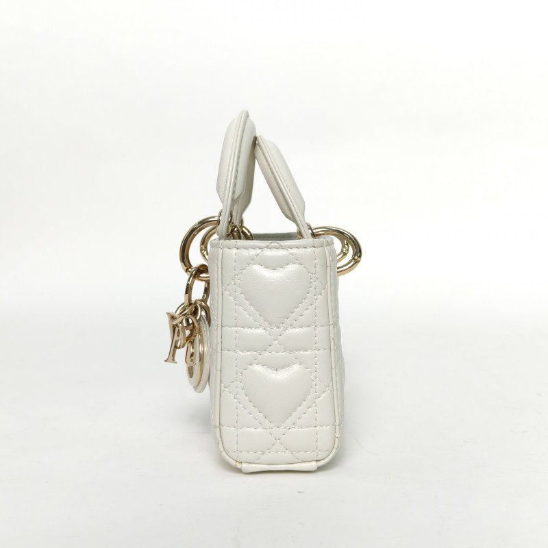 DIOR LadyD-Joy橫版戴妃包超迷你16白色羊皮淺金扣2023肩背包-1