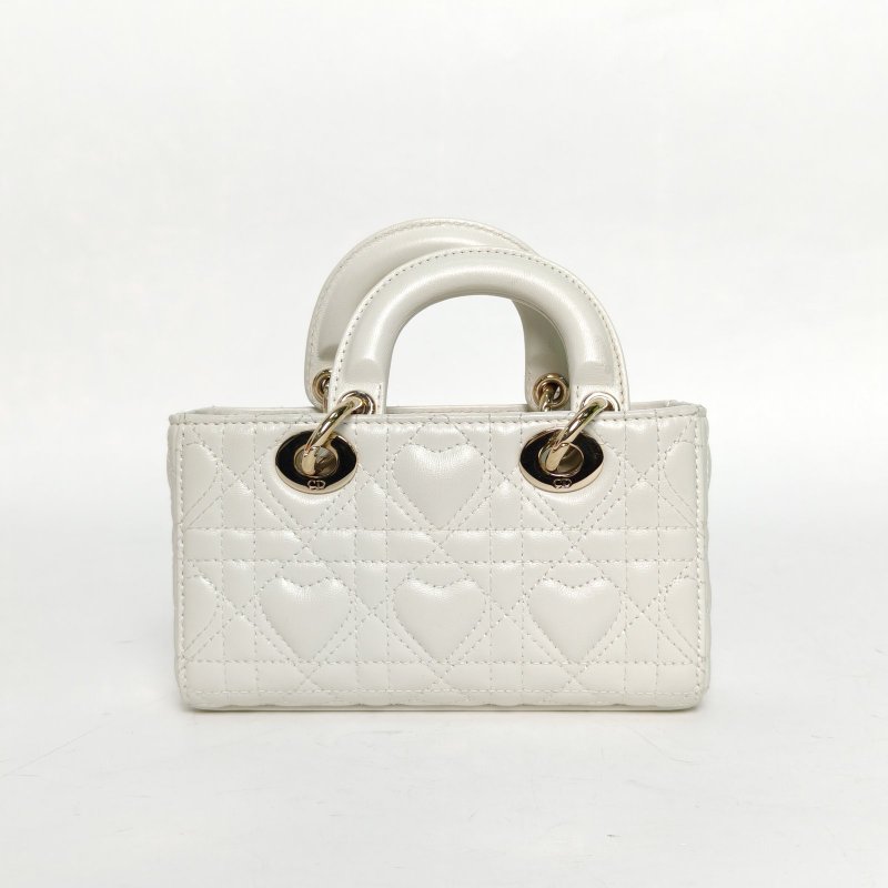 DIOR LadyD-Joy橫版戴妃包超迷你16白色羊皮淺金扣2023肩背包-2