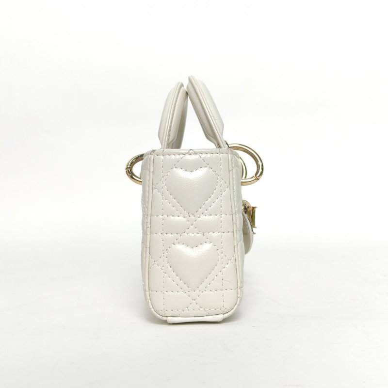 DIOR LadyD-Joy橫版戴妃包超迷你16白色羊皮淺金扣2023肩背包-3