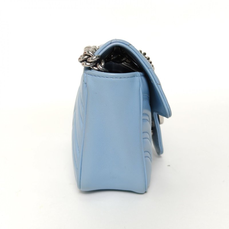 GUCCI GGMarmont肩背包Mini22藍色牛皮銀扣肩背包-1