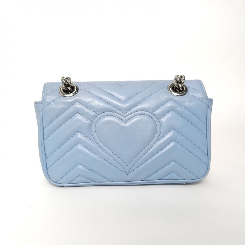 GUCCI GGMarmont肩背包Mini22藍色牛皮銀扣肩背包-2