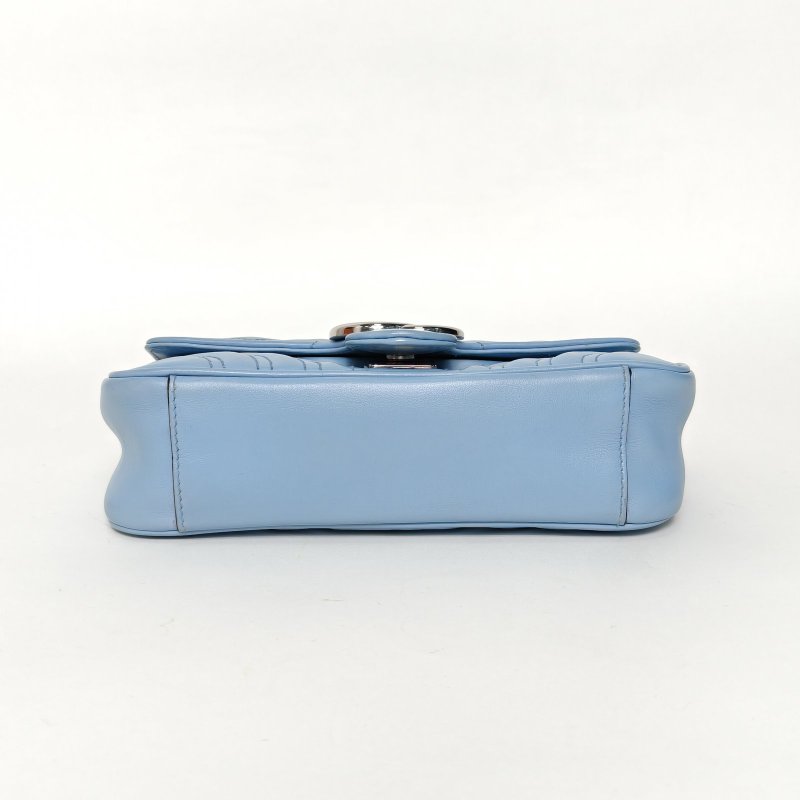 GUCCI GGMarmont肩背包Mini22藍色牛皮銀扣肩背包-4