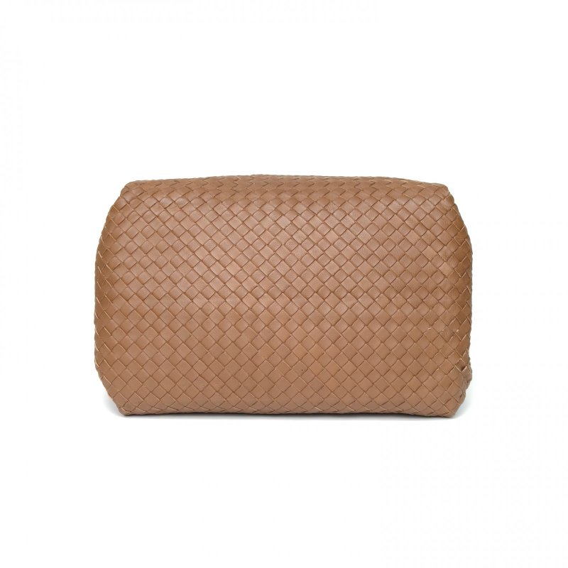 BOTTEGA VENETA 棕色羊皮鎢鋼扣編織單肩包手提托特包肩背包-4