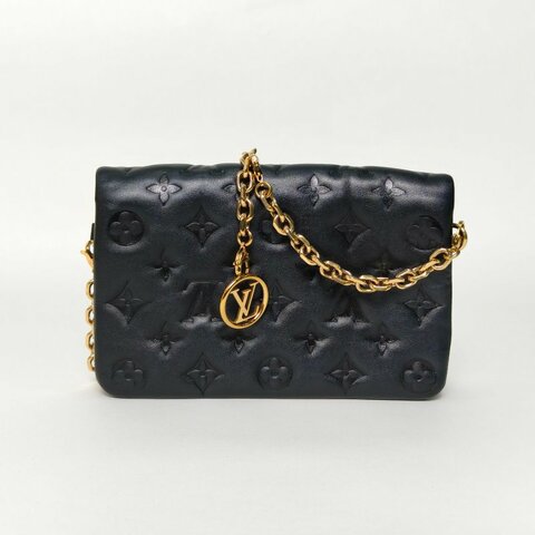 LOUIS VUITTON CoussinPochette風琴包黑色羊皮晶片肩背包