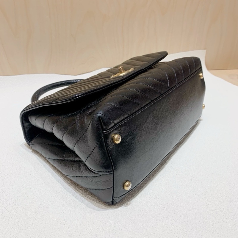 Chanel 香奈兒 cocohandle 經典黑金中號油蠟牛皮,黑色蜥蜴皮手柄,-4