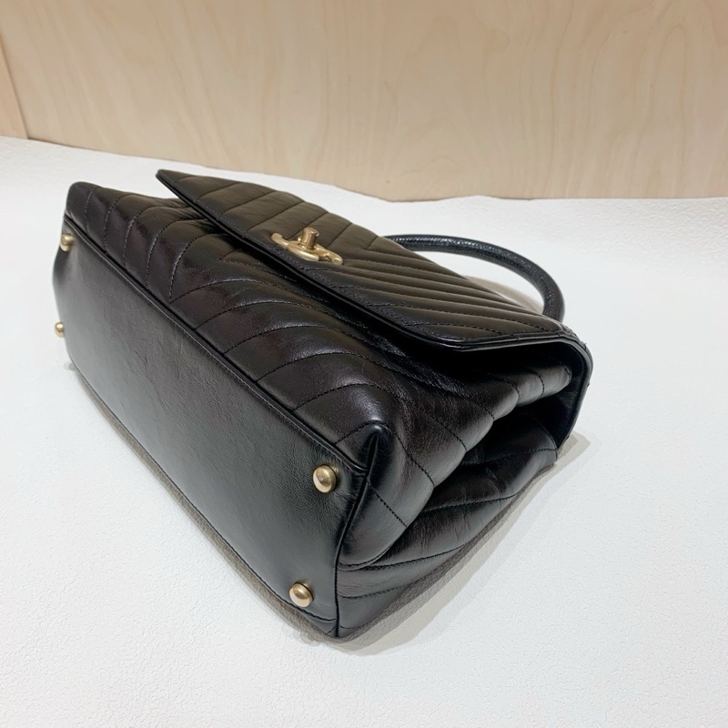 Chanel 香奈兒 cocohandle 經典黑金中號油蠟牛皮,黑色蜥蜴皮手柄,-5