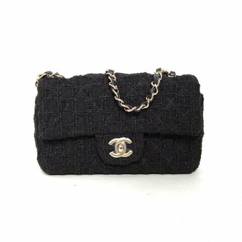 CHANEL CF口蓋包大Mini20黑色毛呢31開金扣肩背包