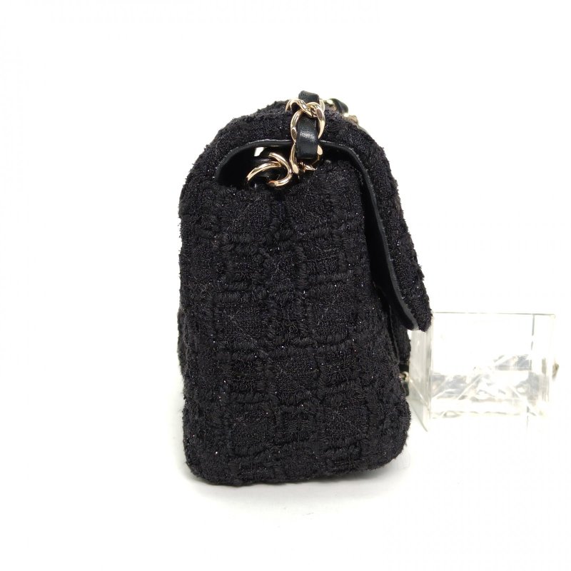 CHANEL CF口蓋包大Mini20黑色毛呢31開金扣肩背包-1