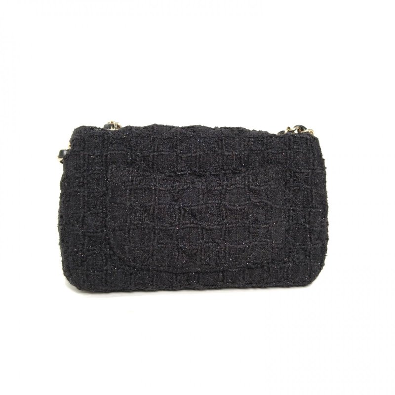 CHANEL CF口蓋包大Mini20黑色毛呢31開金扣肩背包-2