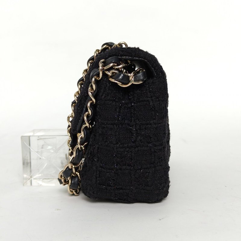 CHANEL CF口蓋包大Mini20黑色毛呢31開金扣肩背包-3