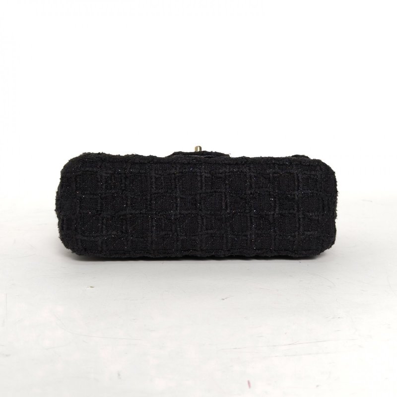 CHANEL CF口蓋包大Mini20黑色毛呢31開金扣肩背包-4