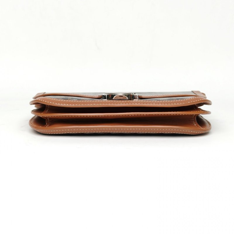 GOYARD 233郵差包25一代棕色PVC銀扣肩背包-4