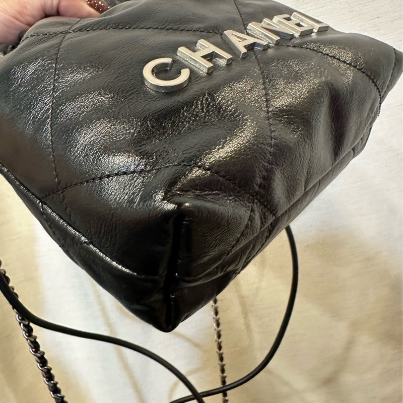 Chanel 黑牛皮霧銀釦mini 22包 AS3980-4