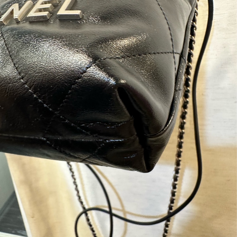 Chanel 黑牛皮霧銀釦mini 22包 AS3980-5