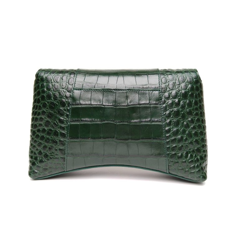 BALENCIAGA Downtown單肩斜挎包XS鱷魚壓紋墨綠色牛皮肩背包-2