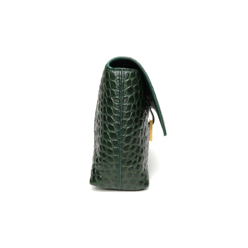 BALENCIAGA Downtown單肩斜挎包XS鱷魚壓紋墨綠色牛皮肩背包-3