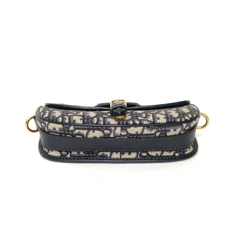 DIOR DiorBobbyEast-West墨藍色帆布金扣印花肩背包-4