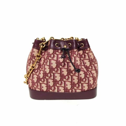 DIOR 鏈條抽繩水桶包小號酒紅色帆布金扣2019肩背包