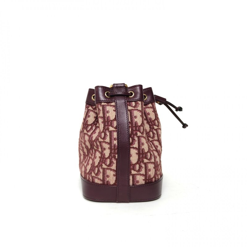 DIOR 鏈條抽繩水桶包小號酒紅色帆布金扣2019肩背包-1