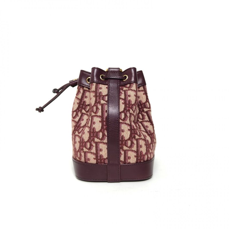 DIOR 鏈條抽繩水桶包小號酒紅色帆布金扣2019肩背包-3