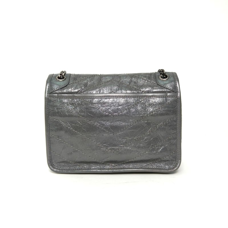 SAINT LAURENT NikiMini21灰色牛皮灰扣肩背包-2