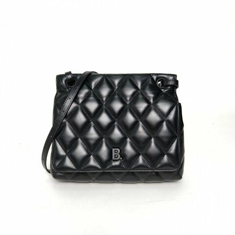 BALENCIAGA 黑色牛皮黑扣B扣泡芙雲朵單肩包斜挎包肩背包