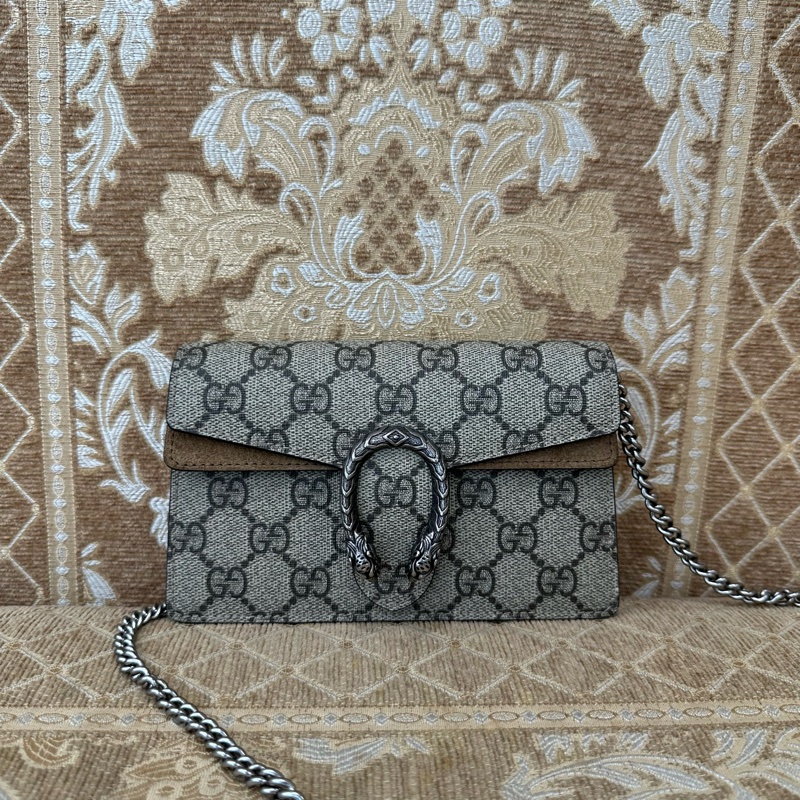 Gucci 咖PVC拼麂皮Dionysus Mini銀釦酒神下蓋斜背包-0