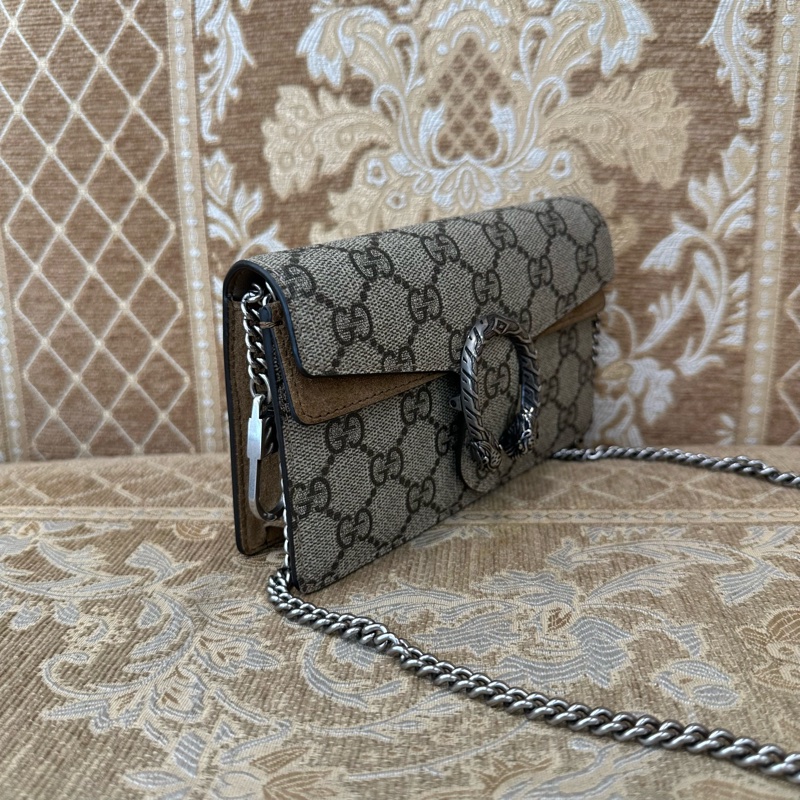 Gucci 咖PVC拼麂皮Dionysus Mini銀釦酒神下蓋斜背包-2