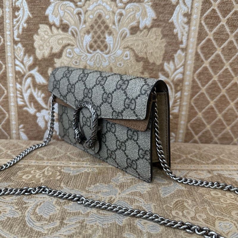 Gucci 咖PVC拼麂皮Dionysus Mini銀釦酒神下蓋斜背包-3