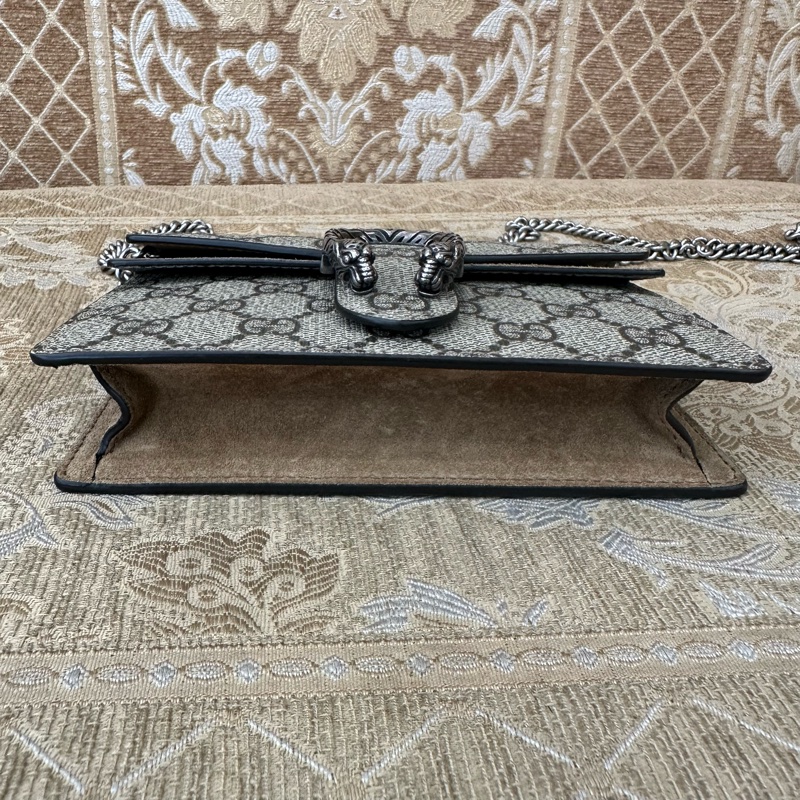 Gucci 咖PVC拼麂皮Dionysus Mini銀釦酒神下蓋斜背包-4