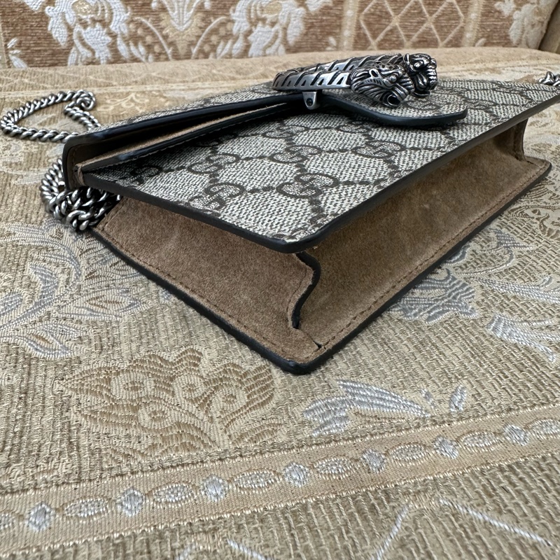 Gucci 咖PVC拼麂皮Dionysus Mini銀釦酒神下蓋斜背包-5