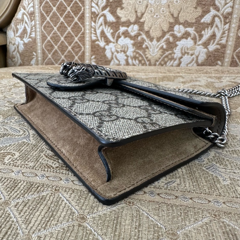 Gucci 咖PVC拼麂皮Dionysus Mini銀釦酒神下蓋斜背包-6