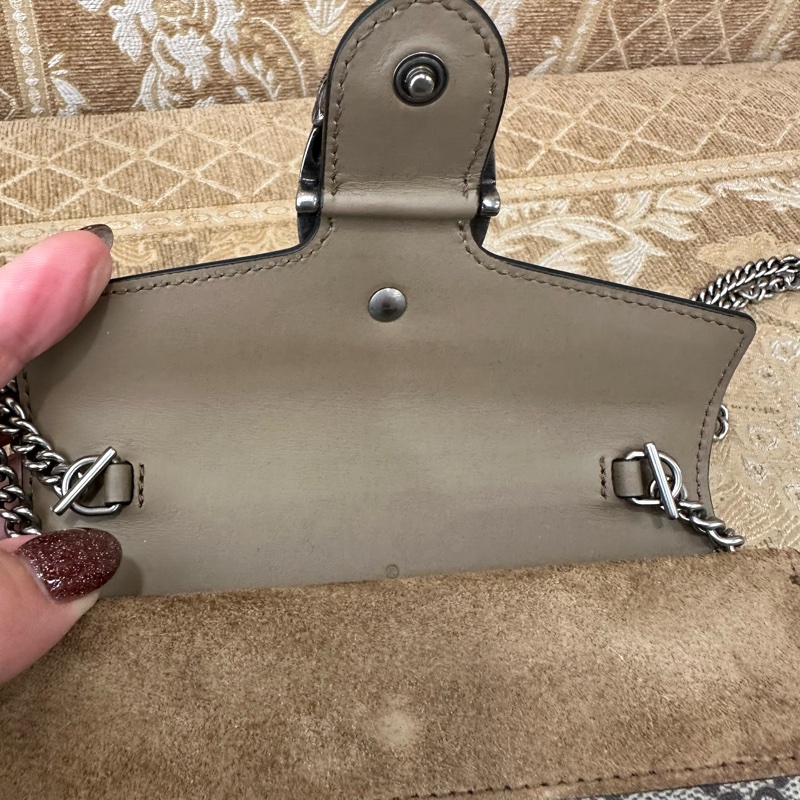 Gucci 咖PVC拼麂皮Dionysus Mini銀釦酒神下蓋斜背包-7