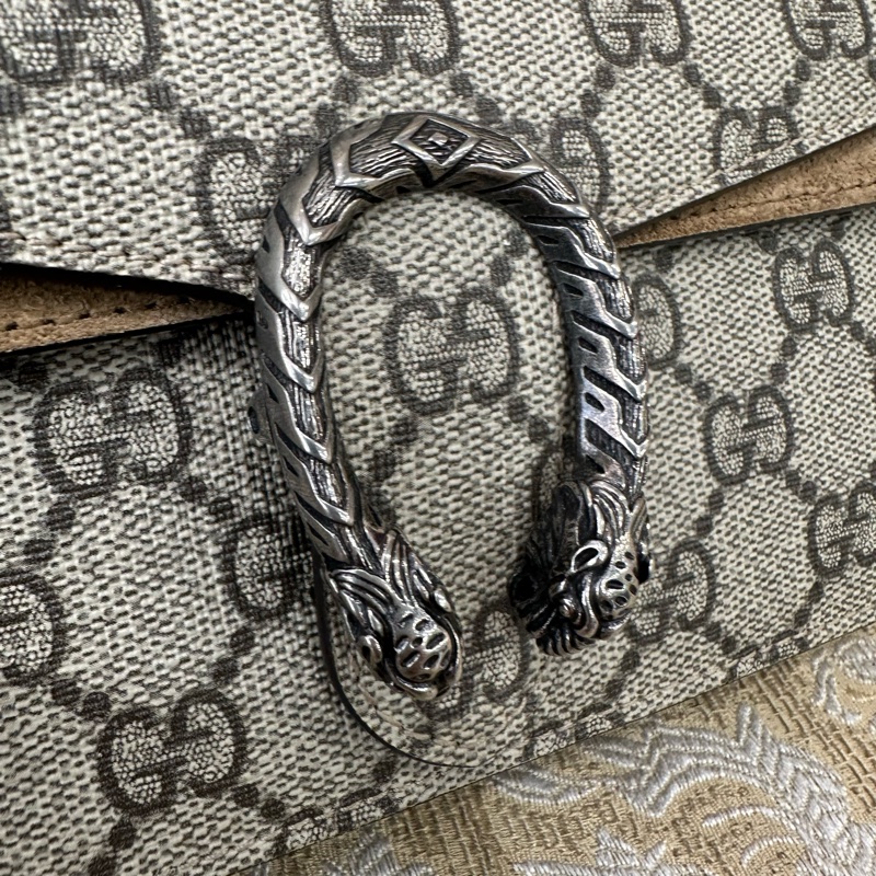 Gucci 咖PVC拼麂皮Dionysus Mini銀釦酒神下蓋斜背包-9