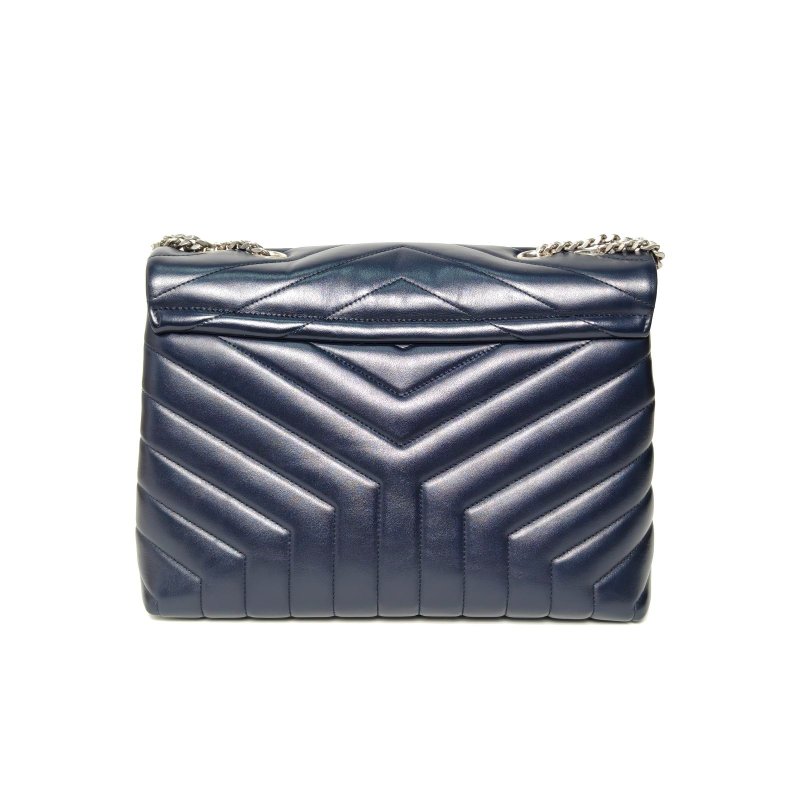 SAINT LAURENT LOULOU中號32Y縫藍色牛皮銀扣肩背包-2