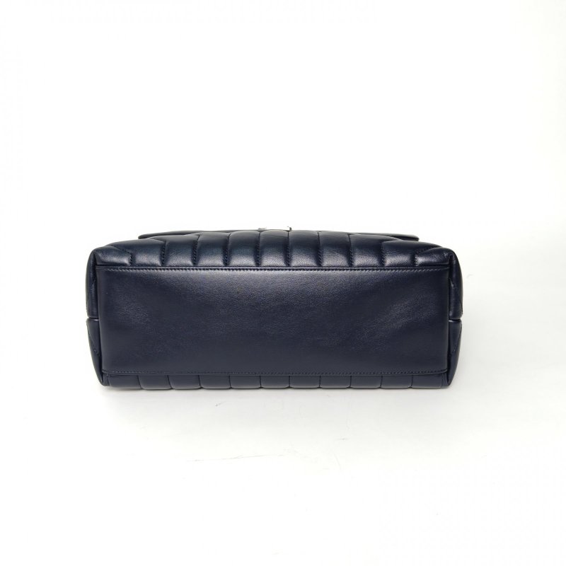 SAINT LAURENT LOULOU中號32Y縫藍色牛皮銀扣肩背包-4