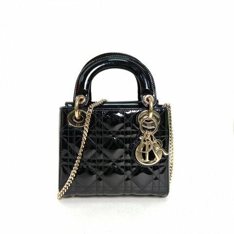 DIOR Lady戴妃包三格黑色漆皮金扣2019肩背包