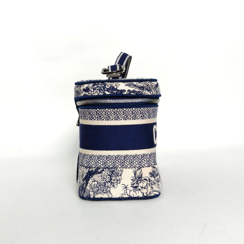DIOR 藍色帆布銀扣2020Vanity化妝包大號印花刺繡動物肩背包-1