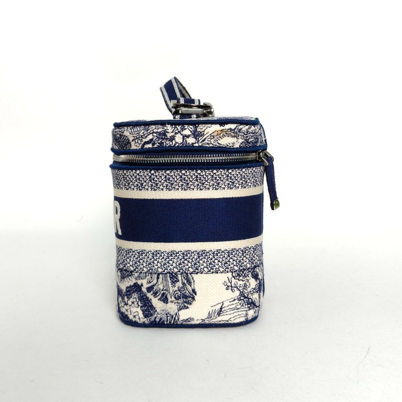 DIOR 藍色帆布銀扣2020Vanity化妝包大號印花刺繡動物肩背包-3