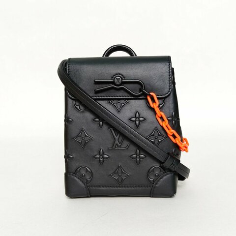 LOUIS VUITTON Steamer手袋Nano15黑色牛皮晶片老花肩背包