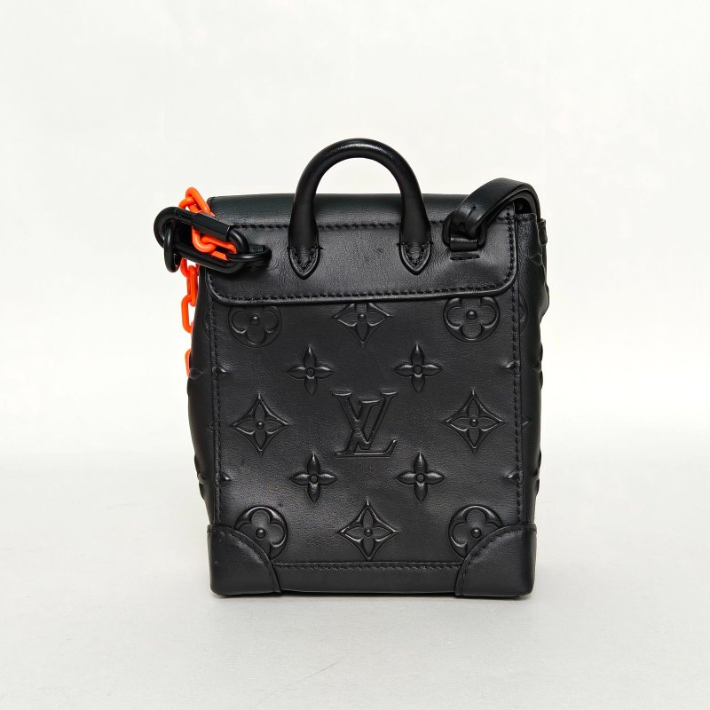 LOUIS VUITTON Steamer手袋Nano15黑色牛皮晶片老花肩背包-2