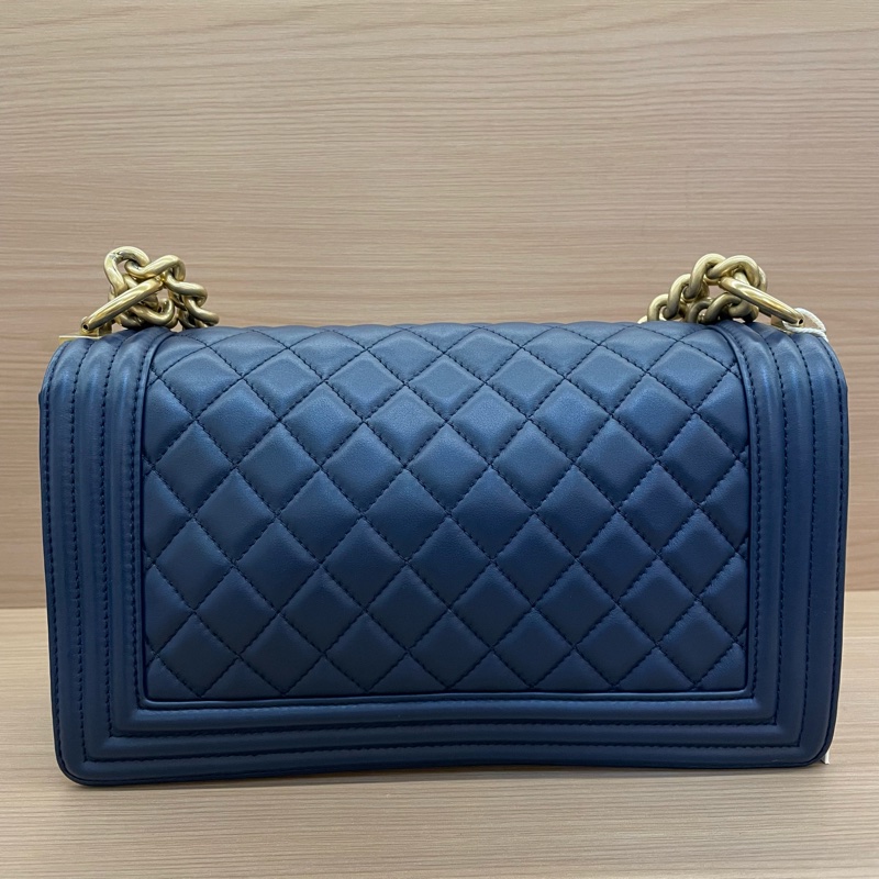 NO:D3 Chanel 藍金 LEBOY 羊皮 中號 菱格金扣鏈條包 有卡 有塵袋 無盒子 尺寸底長25*高15寬8*-1