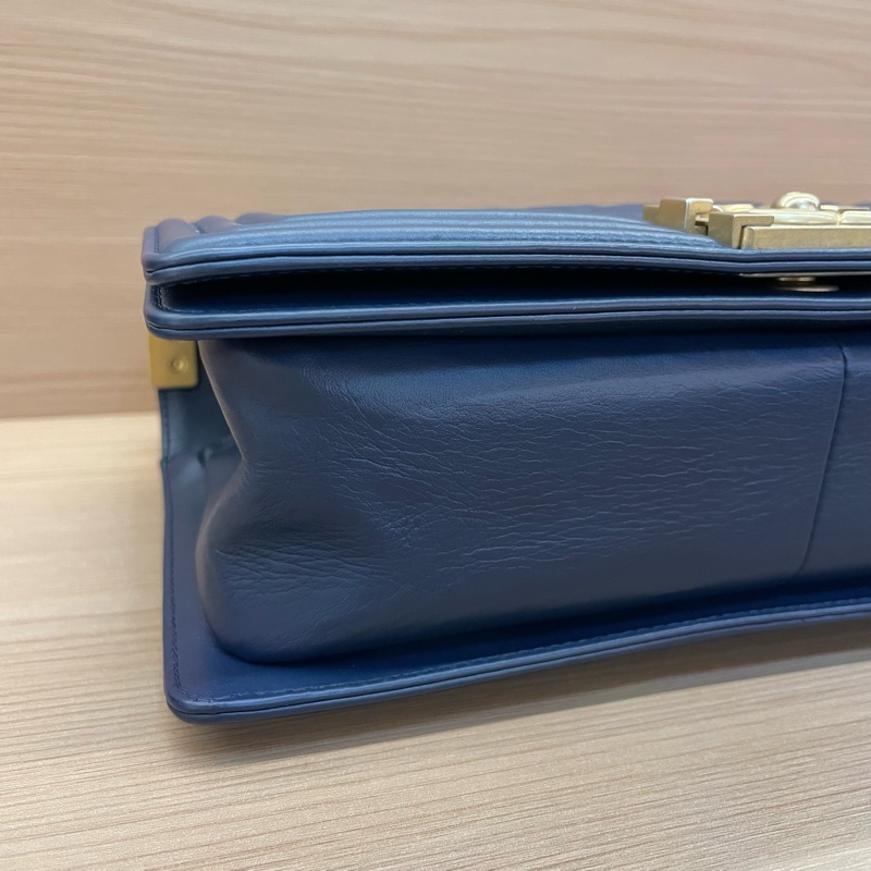 NO:D3 Chanel 藍金 LEBOY 羊皮 中號 菱格金扣鏈條包 有卡 有塵袋 無盒子 尺寸底長25*高15寬8*-8