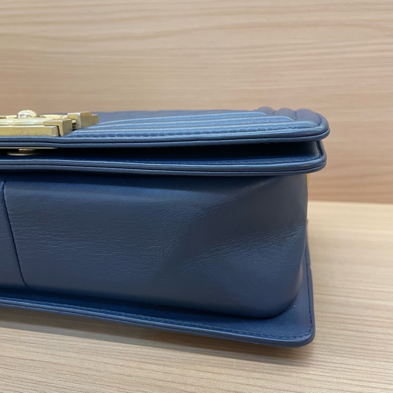 NO:D3 Chanel 藍金 LEBOY 羊皮 中號 菱格金扣鏈條包 有卡 有塵袋 無盒子 尺寸底長25*高15寬8*-9