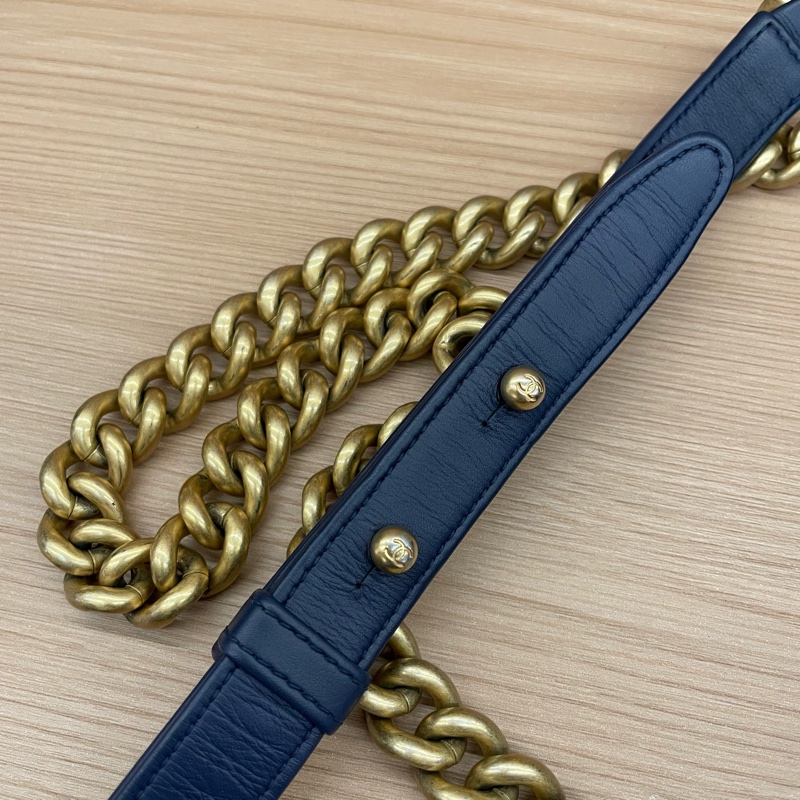 NO:D3 Chanel 藍金 LEBOY 羊皮 中號 菱格金扣鏈條包 有卡 有塵袋 無盒子 尺寸底長25*高15寬8*-12