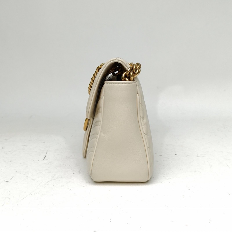 GUCCI GGMarmont肩背包小號26白色牛皮金扣-1